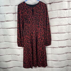 London Times Black Red Long Sleeve Dress Party Holiday Work Midi Leopard Size 4